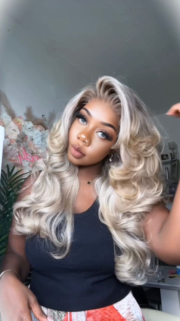 Light Ash Blonde with Dark Roots.