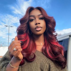 Burgundy highlights  . 20 inches