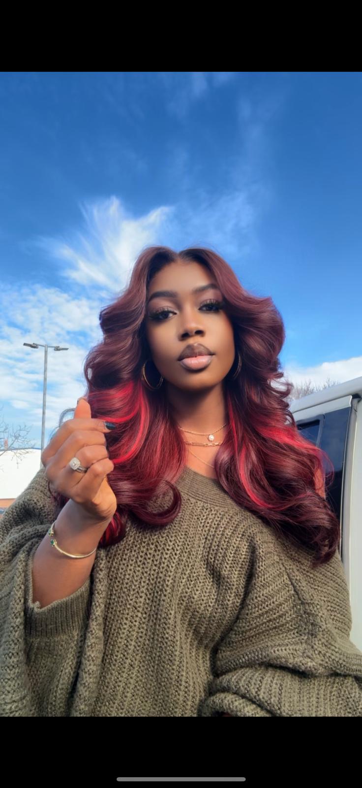 Burgundy highlights  . 20 inches